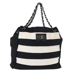 CHANEL 2.55 Chain Shoulder Bag Nylon Black Silver CC